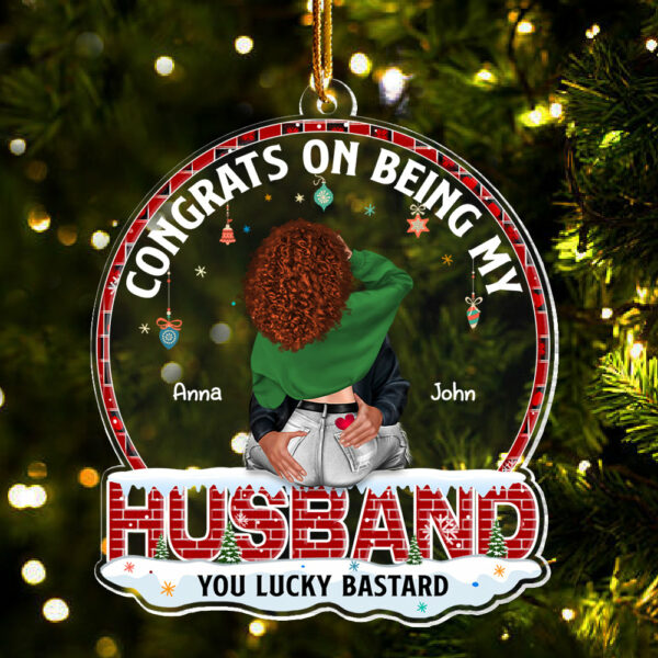 Congrats On Being My Husband You Lucky Bastard - Personalized Couple Ornament - Image 5
