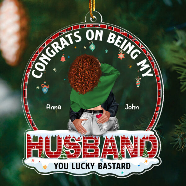 Congrats On Being My Husband You Lucky Bastard - Personalized Couple Ornament - Image 3