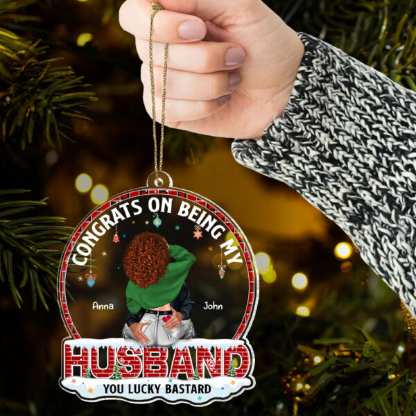 Congrats On Being My Husband You Lucky Bastard - Personalized Couple Ornament - Image 4