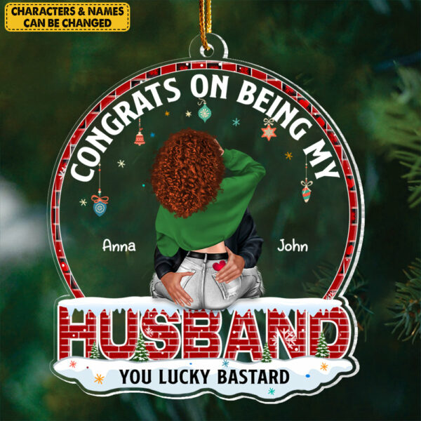 Congrats On Being My Husband You Lucky Bastard - Personalized Couple Ornament - Image 7