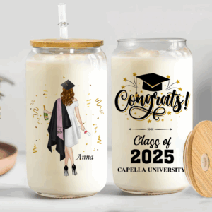 Congratulations Graduates Class Of 2025 - Personalized Clear Glass Can, Gift For Graduation