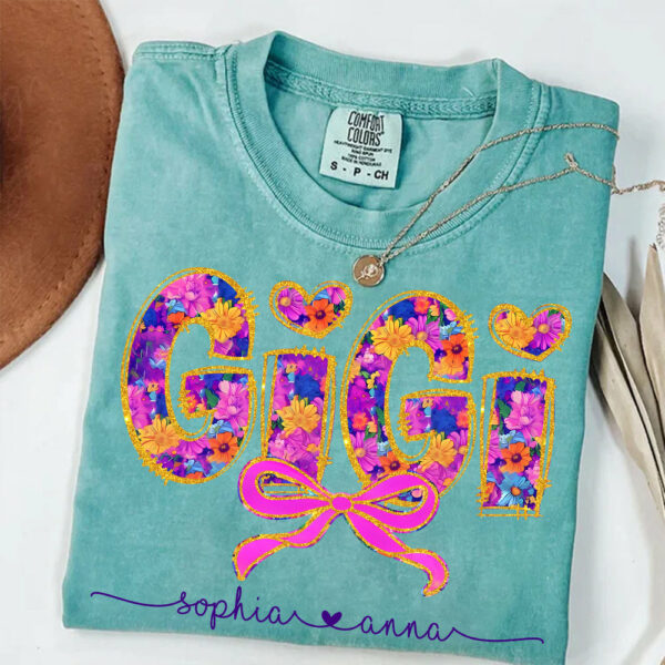 Coquette Floral Grandma Shirt - Custom Nickname Nana Gigi Mimi And Grandkids NA04