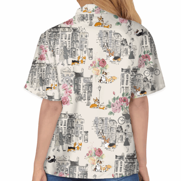 Corgi Walking With Woman In Urban Hawaiian Shirt - Image 6