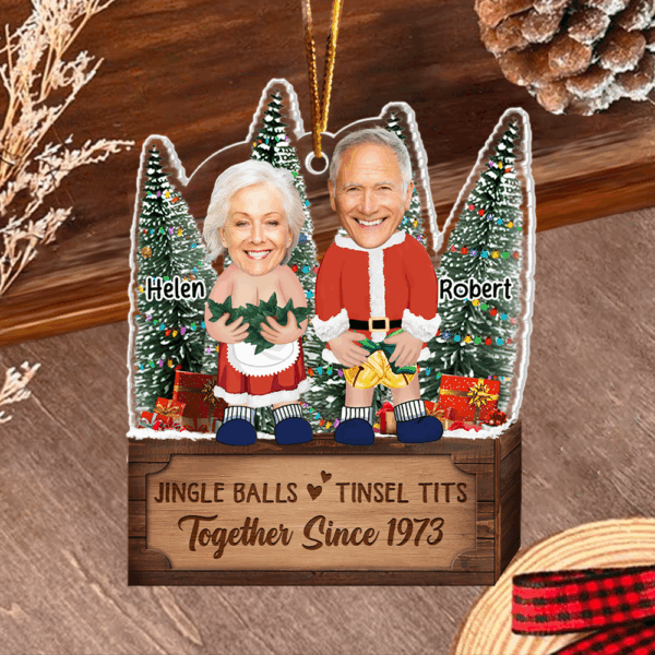 Couple Santa Clauses - Personalized Acrylic Photo Ornament - Image 8