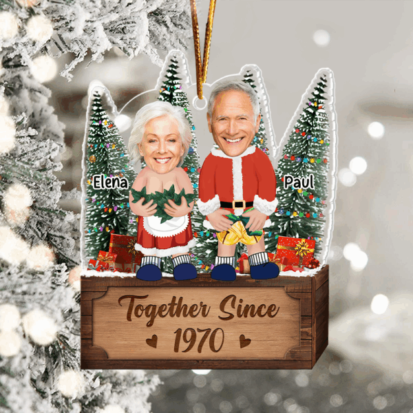 Couple Santa Clauses - Personalized Acrylic Photo Ornament - Image 2