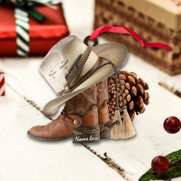 Cowboy Boots And Hat Personalized Ornament Gift For Cowgirl Horse Lovers - Image 4