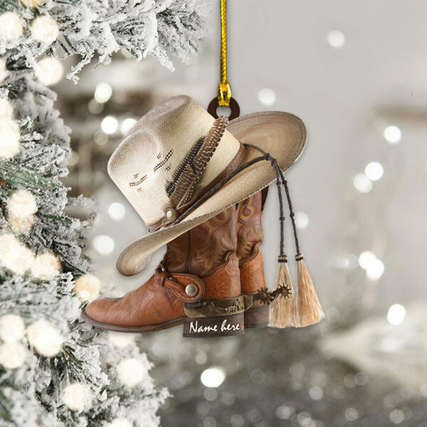 Cowboy Boots And Hat Personalized Ornament Gift For Cowgirl Horse Lovers - Image 3