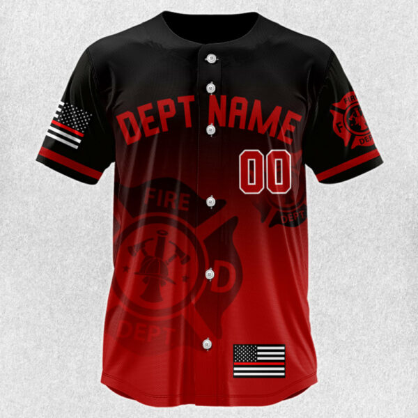 Custom Baseball Jerseys Shirt for Firefighter Personalized Dept Name Number Thin Red Line Flag H2511 - Image 3