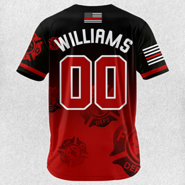 Custom Baseball Jerseys Shirt for Firefighter Personalized Dept Name Number Thin Red Line Flag H2511 - Image 4