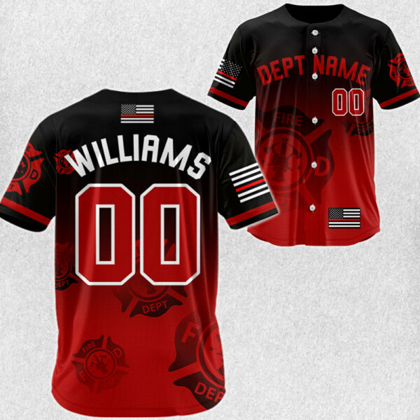 Custom Baseball Jerseys Shirt for Firefighter Personalized Dept Name Number Thin Red Line Flag H2511 - Image 2