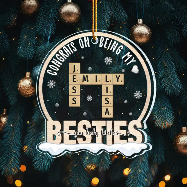 Custom Besties Crossword Puzzle Ornament - Image 2