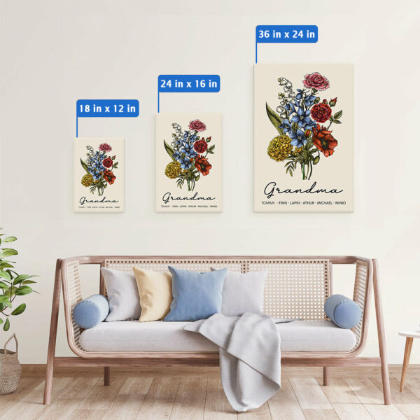 Custom Birth Flower Family Bouquet Canvas Gift For Mom Grandma, Personalized Handmade Birth Month Flower Art, Personalized Gift For Women - Image 6