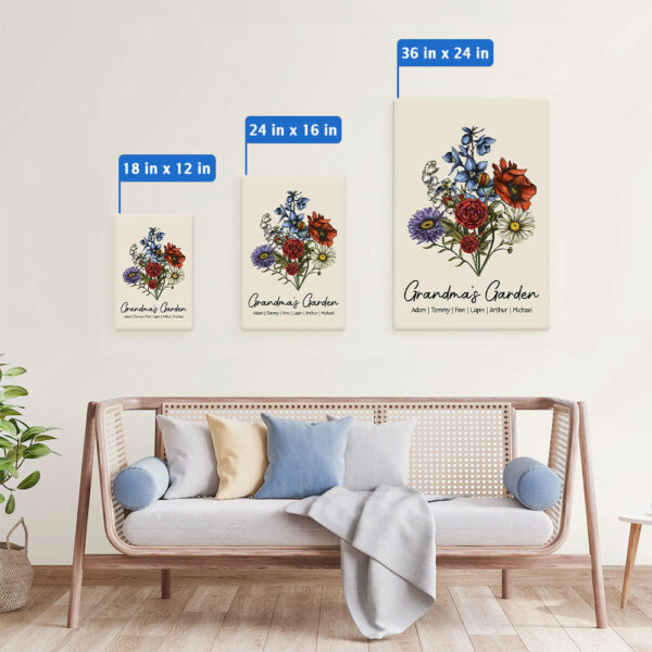 Custom Birth Flower Family Bouquet Canvas Gift For Mom Grandma, Personalized Handmade Birth Month Flower Art, Personalized Gift For Women - Image 6