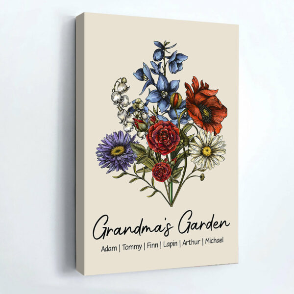 Custom Birth Flower Family Bouquet Canvas Gift For Mom Grandma, Personalized Handmade Birth Month Flower Art, Personalized Gift For Women - Image 2