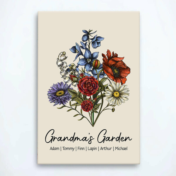 Custom Birth Flower Family Bouquet Canvas Gift For Mom Grandma, Personalized Handmade Birth Month Flower Art, Personalized Gift For Women - Image 3