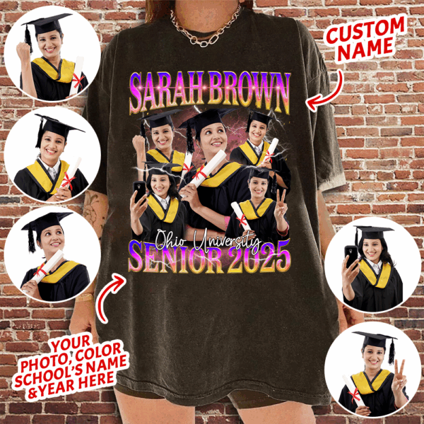 Custom Bootleg Rap Tee, Custom Photo Graduation Shirt, Vintage Graphic 90s Senior 2025 Shirt
