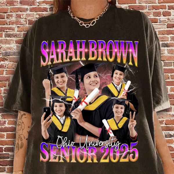 Custom Bootleg Rap Tee, Custom Photo Graduation Shirt, Vintage Graphic 90s Senior 2025 Shirt - Image 2