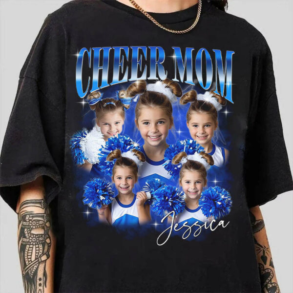 Custom Cheer Mom Bootleg Shirt 90s Vintage Bootleg Custom Face Personalized T Shirt - Personalized Photo Cheer Mama GameDay Cheer Leading Your Own Pictures - Image 3