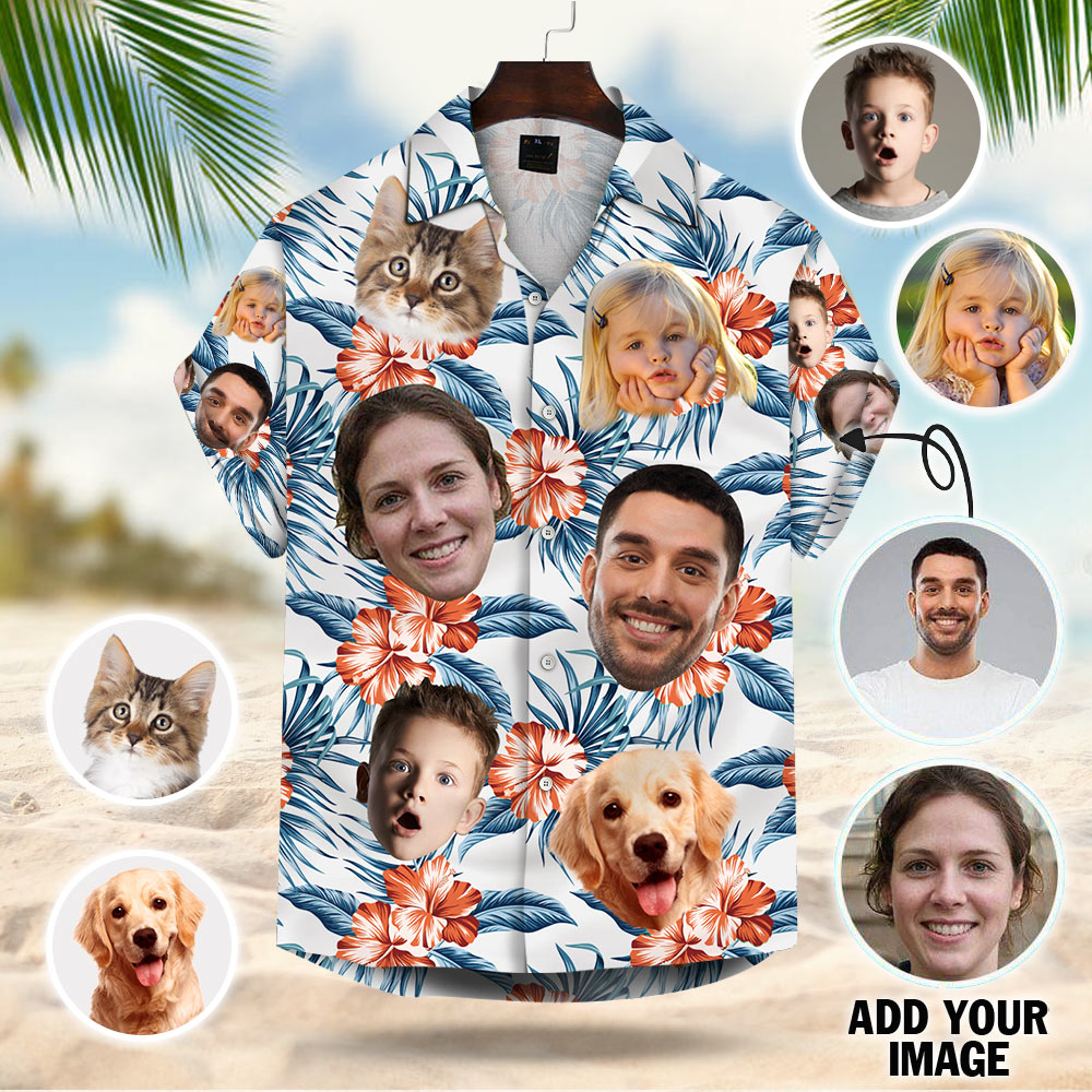 Custom Dog Cat Face Leaves & Flowers Custom Hawaiian Shirt With Multiple Faces