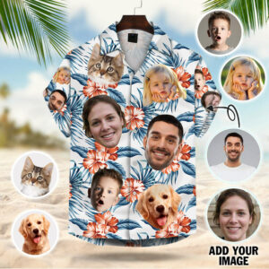 Custom Dog Cat Face Leaves & Flowers Custom Hawaiian Shirt With Multiple Faces