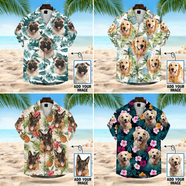 Custom Dog Cat Face Leaves & Flowers Custom Hawaiian Shirt With Multiple Faces - Image 3