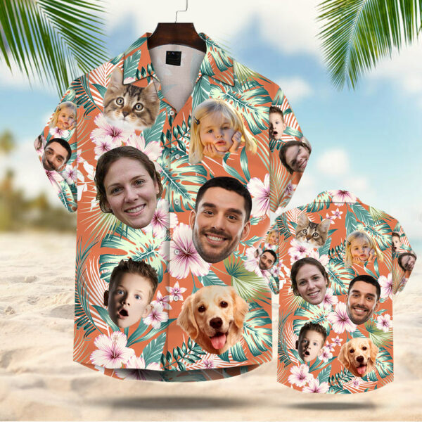 Custom Dog Cat Face Leaves & Flowers Custom Hawaiian Shirt With Multiple Faces - Image 2