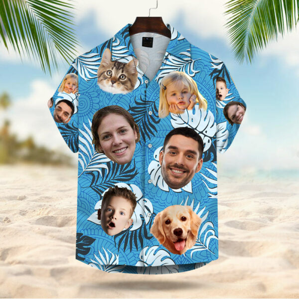 Custom Dog Cat Face Leaves & Flowers Hawaiian Shirt, Custom Hawaiian Shirt With Multiple Faces - Image 3