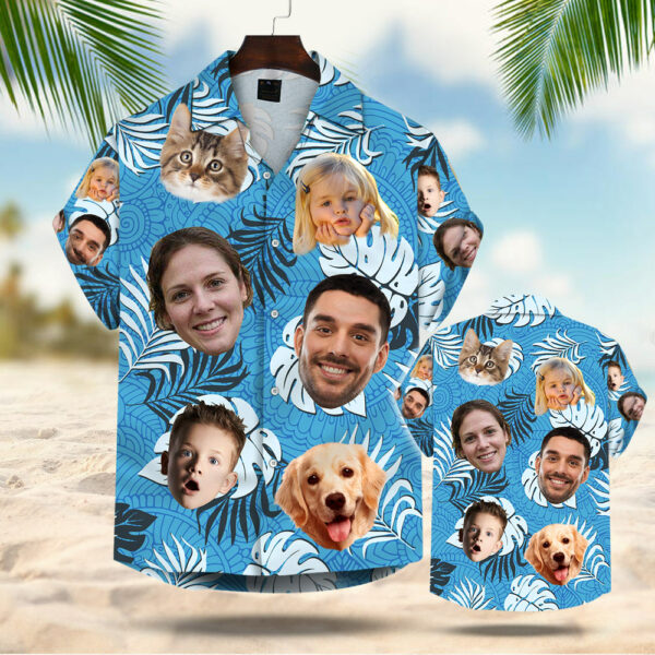 Custom Dog Cat Face Leaves & Flowers Hawaiian Shirt, Custom Hawaiian Shirt With Multiple Faces - Image 2