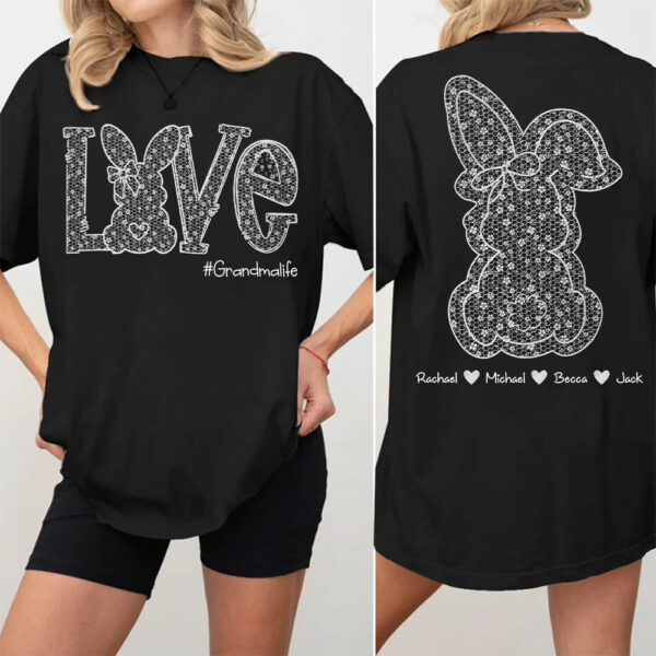 Custom Easter Bunny Bow T-Shirt, Personalized Gift For Grandma & Kids