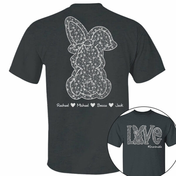 Custom Easter Bunny Bow T-Shirt, Personalized Gift For Grandma & Kids - Image 3