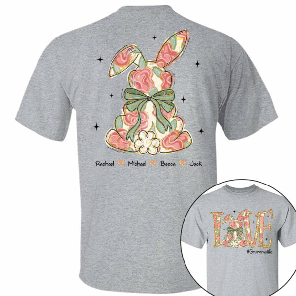 Custom Easter Bunny Bow T-Shirt, Personalized Gift For Grandma & Kids T1807 - Image 4