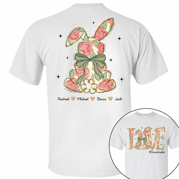 Custom Easter Bunny Bow T-Shirt, Personalized Gift For Grandma & Kids T1807 - Image 2