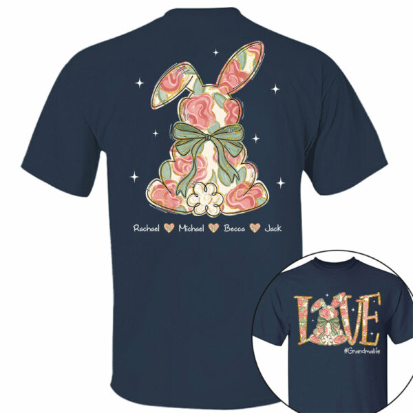Custom Easter Bunny Bow T-Shirt, Personalized Gift For Grandma & Kids T1807 - Image 3