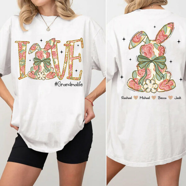 Custom Easter Bunny Bow T-Shirt, Personalized Gift For Grandma & Kids T1807