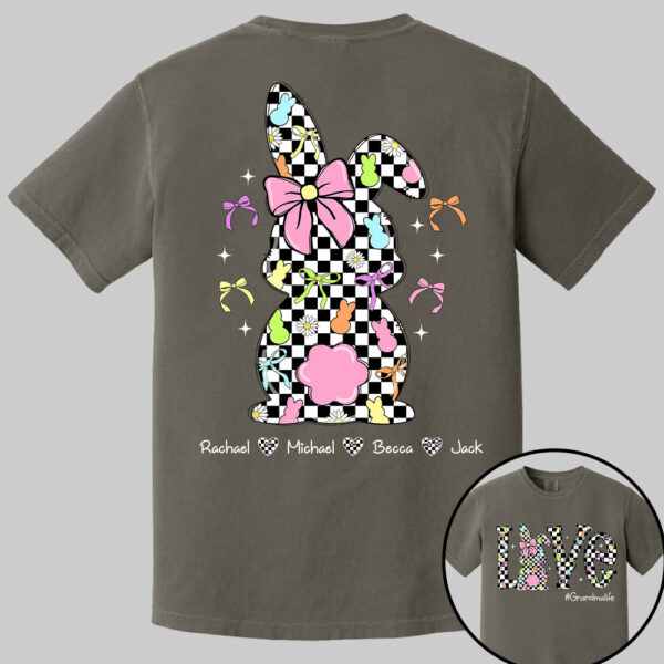 Custom Easter Retro Checkered Pink Bunny Bow T-Shirt, Personalized Gift For Grandma & Kids - Image 15