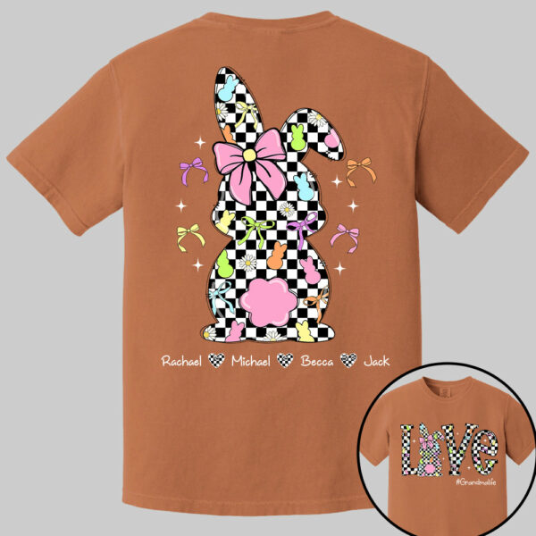 Custom Easter Retro Checkered Pink Bunny Bow T-Shirt, Personalized Gift For Grandma & Kids - Image 10
