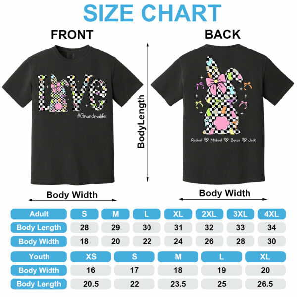 Custom Easter Retro Checkered Pink Bunny Bow T-Shirt, Personalized Gift For Grandma & Kids - Image 3