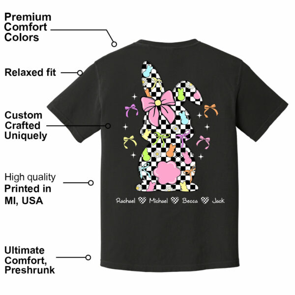 Custom Easter Retro Checkered Pink Bunny Bow T-Shirt, Personalized Gift For Grandma & Kids - Image 2