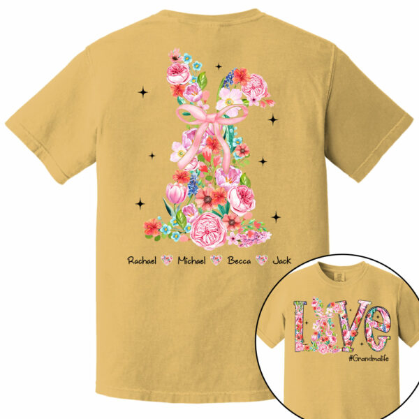 Custom Easter Watercolor Floral Bunny Bow T-Shirt, Personalized Gift For Grandma & Kids - Image 10