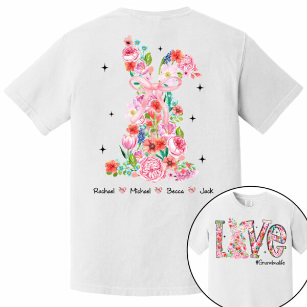 Custom Easter Watercolor Floral Bunny Bow T-Shirt, Personalized Gift For Grandma & Kids - Image 14