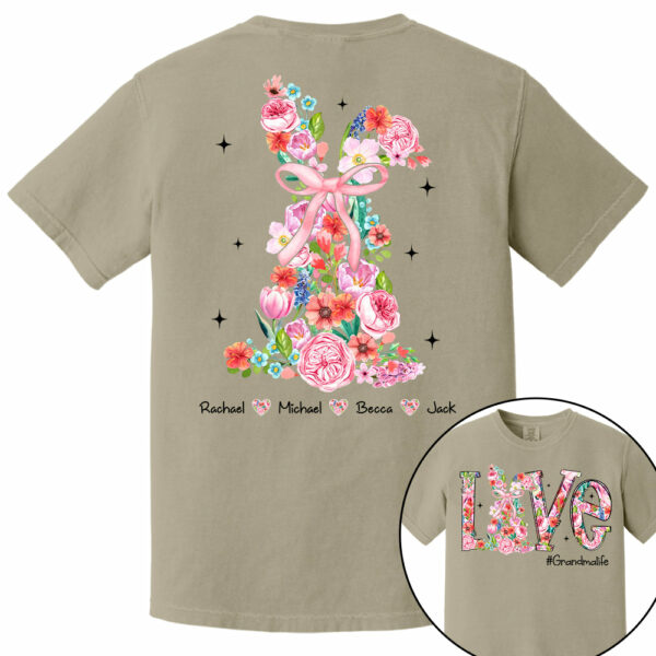 Custom Easter Watercolor Floral Bunny Bow T-Shirt, Personalized Gift For Grandma & Kids - Image 12