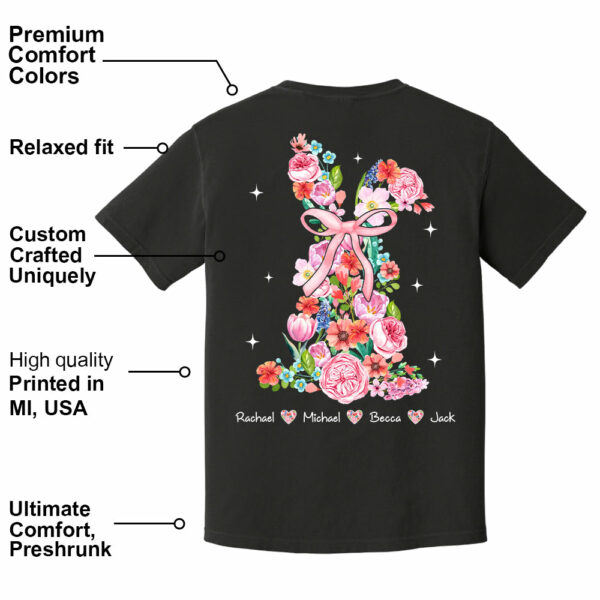 Custom Easter Watercolor Floral Bunny Bow T-Shirt, Personalized Gift For Grandma & Kids - Image 7