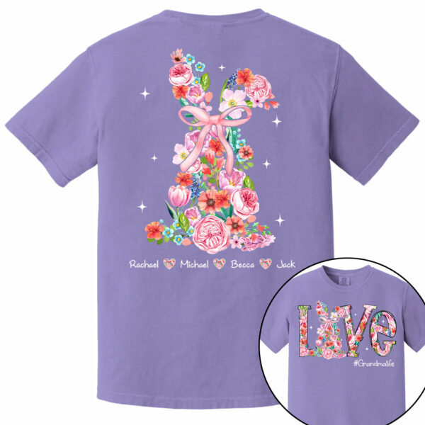 Custom Easter Watercolor Floral Bunny Bow T-Shirt, Personalized Gift For Grandma & Kids - Image 13