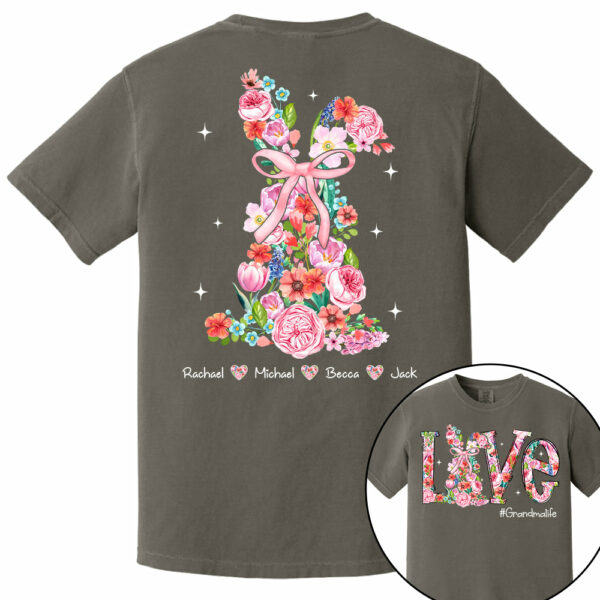 Custom Easter Watercolor Floral Bunny Bow T-Shirt, Personalized Gift For Grandma & Kids - Image 11