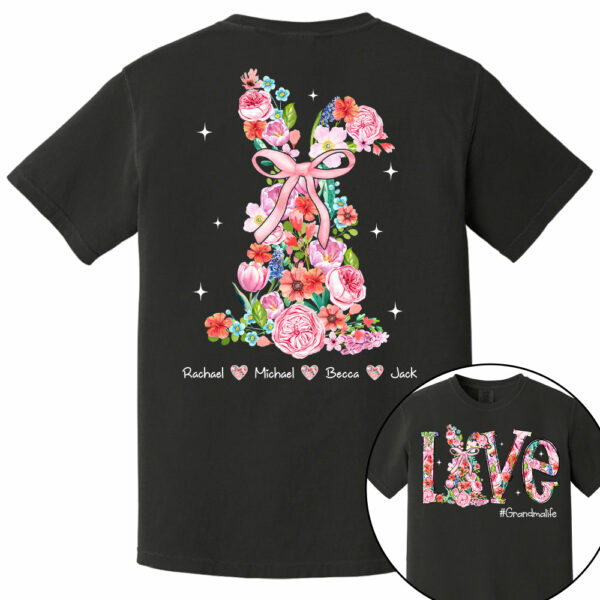 Custom Easter Watercolor Floral Bunny Bow T-Shirt, Personalized Gift For Grandma & Kids - Image 8