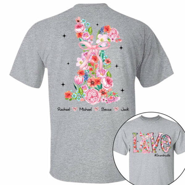 Custom Easter Watercolor Floral Bunny Bow T-Shirt, Personalized Gift For Grandma & Kids - Image 5