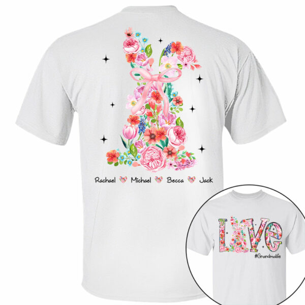 Custom Easter Watercolor Floral Bunny Bow T-Shirt, Personalized Gift For Grandma & Kids - Image 9