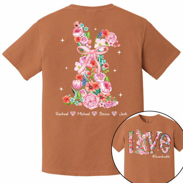 Custom Easter Watercolor Floral Bunny Bow T-Shirt, Personalized Gift For Grandma & Kids - Image 15