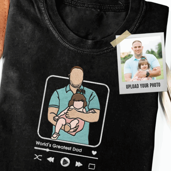 Custom Embroidered Family Portrait Shirt - Father's Day Gift - Personalized Dad Shirt - Embroidered Photo Shirt - Image 2