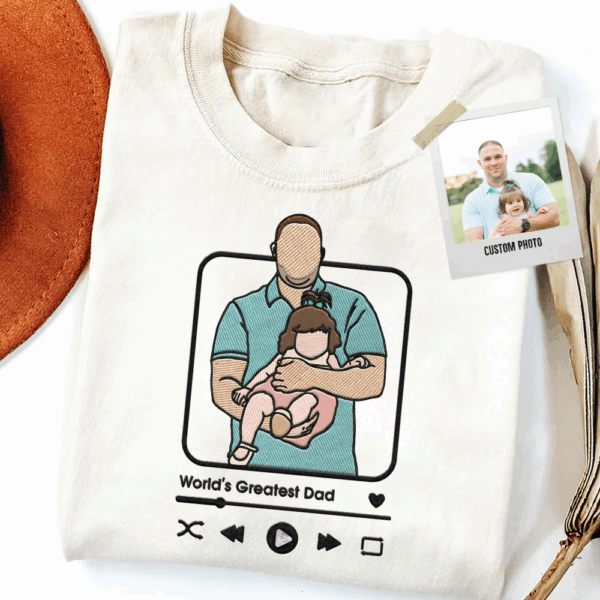 Custom Embroidered Family Portrait Shirt - Father's Day Gift - Personalized Dad Shirt - Embroidered Photo Shirt - Image 3